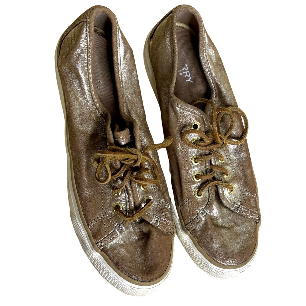 Sperry Seacoast Metallic Gold Sneakers Shoes Flats Leather Womens 7.5